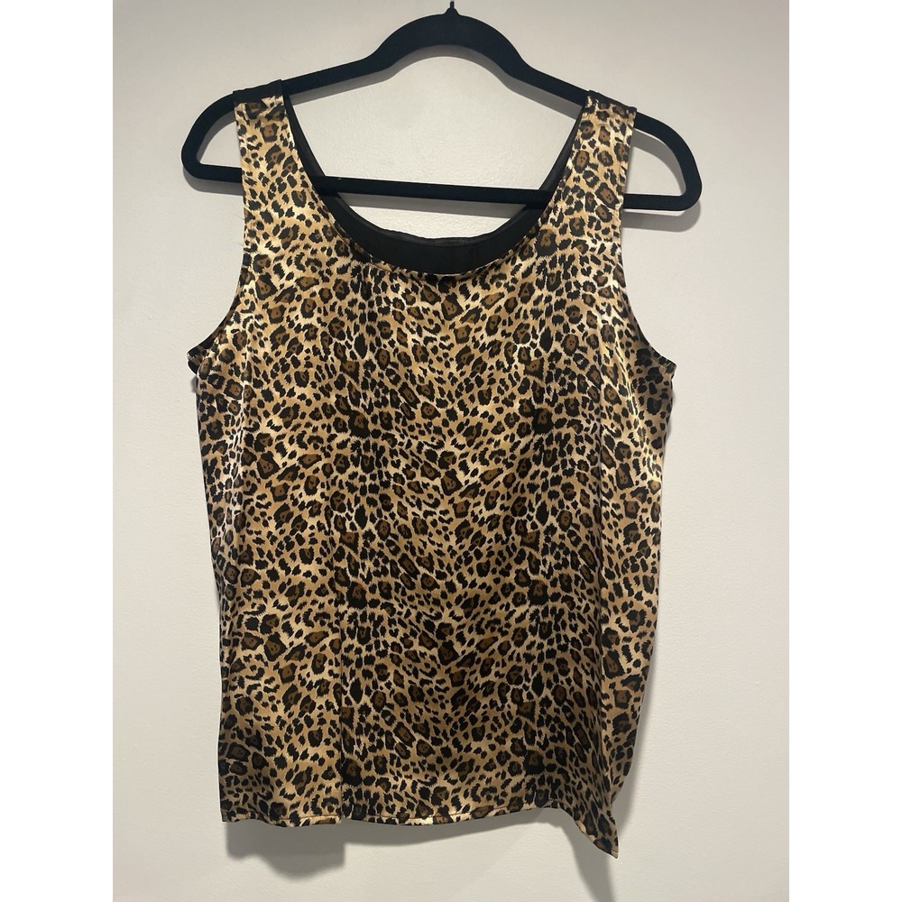 Vintage Jessica Holbrook 100% Silk Tank Top Animal Print Cheetah Leopard Medium